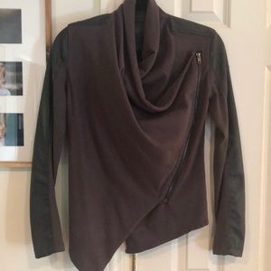 Blank NYC knit and leather drape front jacket